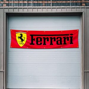 vagair ferrari banner flag (2x8ft ,heavy duty, durable 150d polyester) brass grommets banner for outdoor room man cave /garage