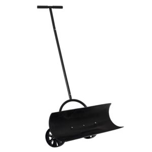 gardenised black heavy duty snow shovel rolling pusher remover with wheels and wide blades, (qi004186)