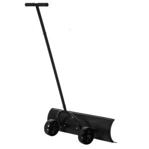 Gardenised Black Heavy Duty Snow Shovel Rolling Pusher Remover with Wheels and Wide Blades, (QI004186)