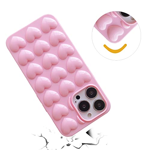 DMaos iPhone 13 Pro Case for Women, 3D Pop Bubble Heart Kawaii Gel Cover, Cute Girly for iPhone13 Pro 6.1 inch - Baby Pink