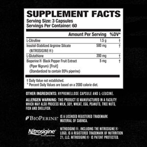 N.O. XT Nitric Oxide Supplement With Nitrosigine L Arginine & L Citrulline for Muscle Growth, Pumps, Vascularity, & Energy - Extra Strength Pre Workout N.O. Booster & Muscle Builder - 180 Veggie Pills