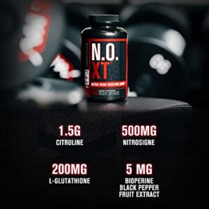 N.O. XT Nitric Oxide Supplement With Nitrosigine L Arginine & L Citrulline for Muscle Growth, Pumps, Vascularity, & Energy - Extra Strength Pre Workout N.O. Booster & Muscle Builder - 180 Veggie Pills