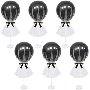 Elecrainbow White Black Party Supplies, 6 Pack Tutu Tulle Balloon Centerpieces Set for Birthday Wedding Engagement Bridal Shower Baby Shower Gender Reveal New Year Table Party Decorations,44 Units