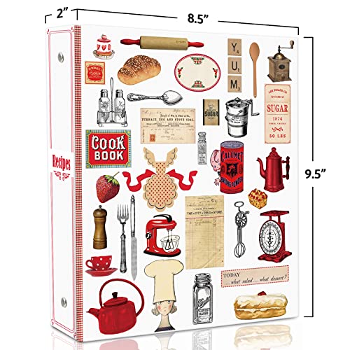 Recipe Binder Book Organizer Keeper Kit 50 PCS Recipe Cards 10 Dividers 50 Plastic Sleeves 3 Ring 8.5 X 9.5 inch Gifts