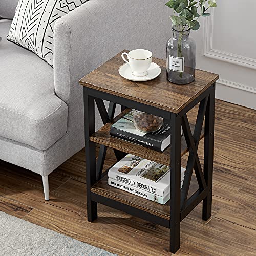 VECELO End Side Table with Storage Shelf Living Room,Bedroom Furniture, Brown(Set of 2), Nightstand with Shelves