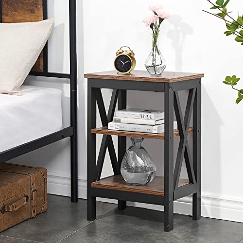 VECELO End Side Table with Storage Shelf Living Room,Bedroom Furniture, Brown(Set of 2), Nightstand with Shelves