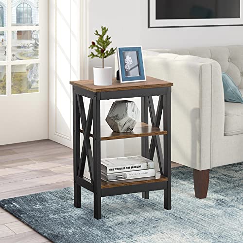 VECELO End Side Table with Storage Shelf Living Room,Bedroom Furniture, Brown(Set of 2), Nightstand with Shelves