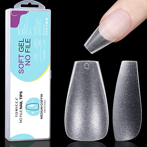 TOMICCA Soft Gel Nail Tips, 360pcs 15 Sizes Full Matte Coffin Nail Tips, Medium Full Cover Acrylic Nail Tips Pre-Shape False Fake Nail Tips For Easy And Fast Nail Extension Kit Diy Nail Salon