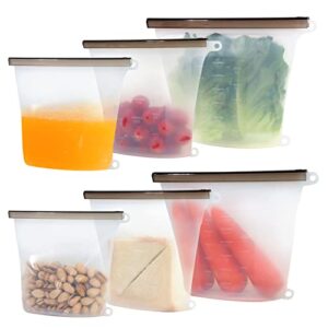 tinsirone reusable food storage bags, 6 pack silicone food storage bags,leakproof silicone bags for food storage, durable, dishwasher safe