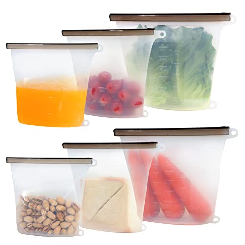 Tinsirone Reusable Food Storage Bags, 6 Pack Silicone Food Storage Bags,Leakproof Silicone Bags for Food Storage, Durable, Dishwasher Safe