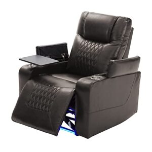 merax electric recliner chair with usb charge port, 360 swivel tray table, hand in-arm storage, and cup holders, ambient lighting - ambient lighting gaming recliner chair home theater seating (brown)