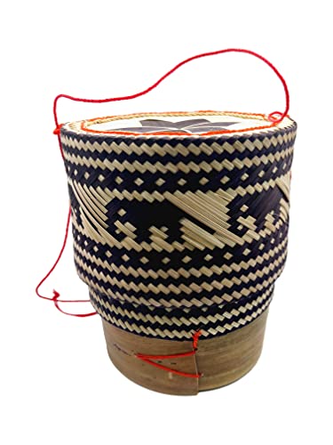 CraftCurl Bamboo Rice Steamer serving Basket kratip Container Handmade Kitchen Decor Elephant Design Handwoven use for serving Sticky Rice in Thai Thailand Laos Asian cuisine(Small size 5 inches)
