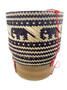 craftcurl bamboo rice steamer serving basket kratip container handmade kitchen decor elephant design handwoven use for serving sticky rice in thai thailand laos asian cuisine(small size 5 inches)