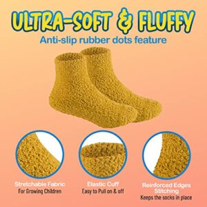 Debra Weitzner 6 Pairs Warm Fuzzy Socks for Kids with Grippers - Non Skid Slipper Socks for Toddlers - Black 2-4 Years