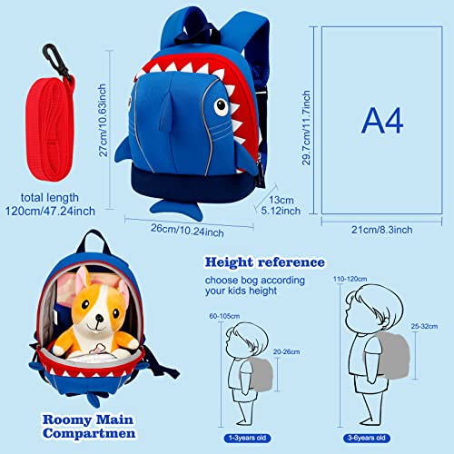 yisibo Kids Backpack with Safety Leash,Anti-lost Children Toddler Backpack for Boys Girls Baby (Shark With Safety Leash(1-6 Years))