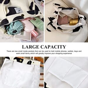 Corduroy Tote Bag for Women Girls Shoulder Bag with Inner Pocket For Work Beach Lunch Travel Shopping Grocery (Cows White, 1 Pcs)