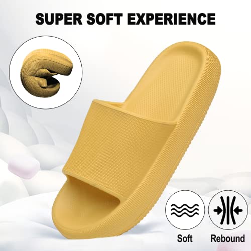 Geweo Cloud Slippers for Women Men Thicken Sole Pillow Cushion Slides Super Comfy Soft Memory Foam Slides Non Slip House Shower Slides Sandals Plastic Yellow Slides Unisex 8-9Women/7-8Men