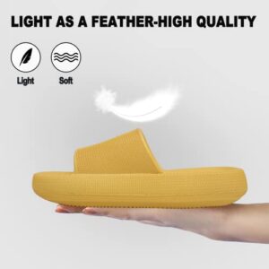 Geweo Cloud Slippers for Women Men Thicken Sole Pillow Cushion Slides Super Comfy Soft Memory Foam Slides Non Slip House Shower Slides Sandals Plastic Yellow Slides Unisex 8-9Women/7-8Men