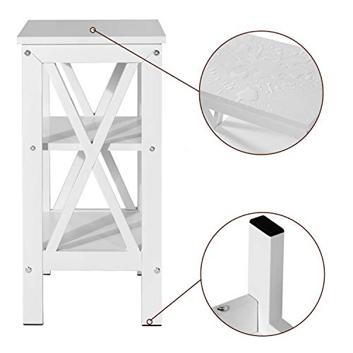 VECELO Modern Side Nightstand with 3-Layer Storage Shelf for Small Spaces, Living Room, Bedroom, Farmhouse Easy Assembly, 2 Sets End Tables, White（2 Sets）