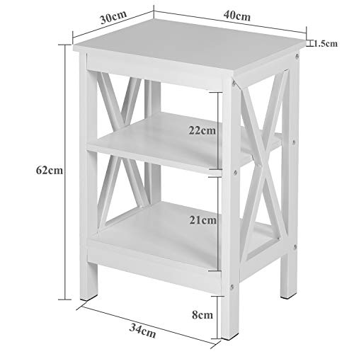 VECELO Modern Side Nightstand with 3-Layer Storage Shelf for Small Spaces, Living Room, Bedroom, Farmhouse Easy Assembly, 2 Sets End Tables, White（2 Sets）