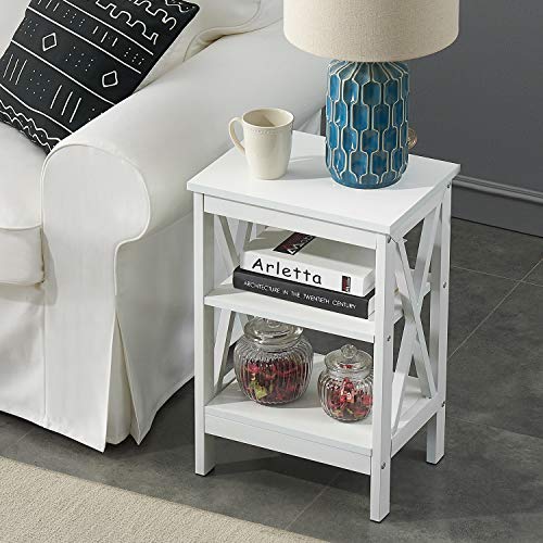 VECELO Modern Side Nightstand with 3-Layer Storage Shelf for Small Spaces, Living Room, Bedroom, Farmhouse Easy Assembly, 2 Sets End Tables, White（2 Sets）