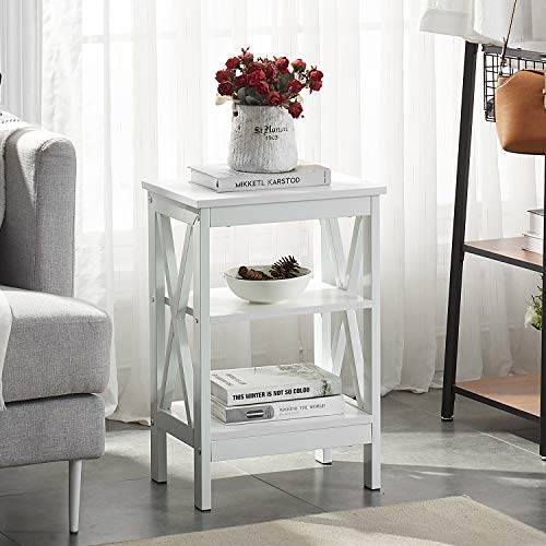 VECELO Modern Side Nightstand with 3-Layer Storage Shelf for Small Spaces, Living Room, Bedroom, Farmhouse Easy Assembly, 2 Sets End Tables, White（2 Sets）