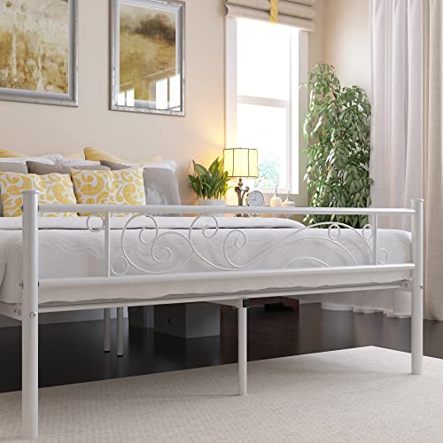 Weehom Full Size Bed Frame White,Unique Flower Design Metal Platform Bed Best for Boys Girls Teens Students Adults Under Bed Storage No Noise
