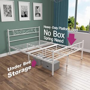 Weehom Full Size Bed Frame White,Unique Flower Design Metal Platform Bed Best for Boys Girls Teens Students Adults Under Bed Storage No Noise