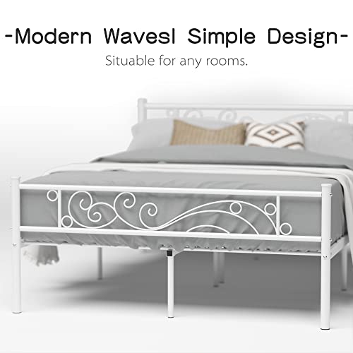 Weehom Full Size Bed Frame White,Unique Flower Design Metal Platform Bed Best for Boys Girls Teens Students Adults Under Bed Storage No Noise