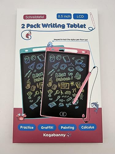 LCD Writing Tablet, 2 Packs Drawing Pads for Kids 3 4 5 6 Years Old 8.5 Inch Colorful Lines Doodle Scribble Boards Educational Toys for Boys Girls Road Trip EssentialsTravel Game Toys,Pink+Blue