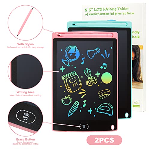 LCD Writing Tablet, 2 Packs Drawing Pads for Kids 3 4 5 6 Years Old 8.5 Inch Colorful Lines Doodle Scribble Boards Educational Toys for Boys Girls Road Trip EssentialsTravel Game Toys,Pink+Blue