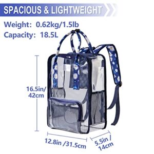 VASCHY Clear backpack for Women, Heavy Duty Transparent See Through Stadium Approved Square Backpack for Teen Girls Bookbag Schoolbag Daisy