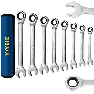 yiyeie 8 pc. ratcheting wrench set, sae 5/16, 3/8, 7/16, 1/2, 9/16, 5/8, 11/16, 3/4 inch, 72 tooth, cr-v steel, standard combination ratchet wrench set