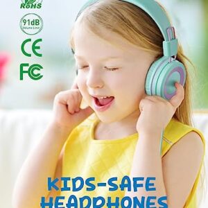 VotYoung Kids Headphones with Microphone, 2 Pack Kids Headphones for Kids Teens with Sharing Splitter, Wired Kids Headset with 91dB Volume Limit, Stereo On-Ear Headset for School/Tablet/Travel