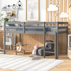lolado loft bed twin,loft bed for kids with ladders and guard rails,solid wood and sturdy low loft bed frame for boys girls and junior,no box spring needed,easy to assembly,twin(grey)