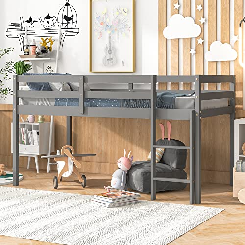 LoLado Loft Bed Twin,Loft Bed for Kids with Ladders and Guard Rails,Solid Wood and Sturdy Low Loft Bed Frame for Boys Girls and Junior,No Box Spring Needed,Easy to Assembly,Twin(Grey)