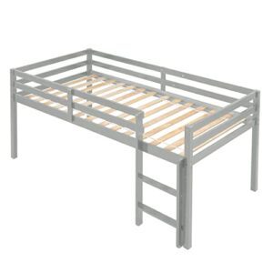 LoLado Loft Bed Twin,Loft Bed for Kids with Ladders and Guard Rails,Solid Wood and Sturdy Low Loft Bed Frame for Boys Girls and Junior,No Box Spring Needed,Easy to Assembly,Twin(Grey)