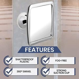 MIRRORVANA Fogless Shower Mirror for Shaving with Upgraded Suction, Anti Fog Shatterproof Surface and 360° Swivel, 6.3" x 6.3" (Chrome)