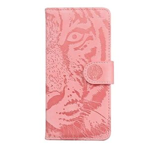 Embossed Pattern Leather Case with Card Slot for Xiaomi Redmi Oppo Realme Reno Flip Phone Case (Pink,Reno 6Pro+/Reno 6Pro Plus)