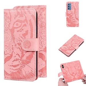 embossed pattern leather case with card slot for xiaomi redmi oppo realme reno flip phone case (pink,reno 6pro+/reno 6pro plus)
