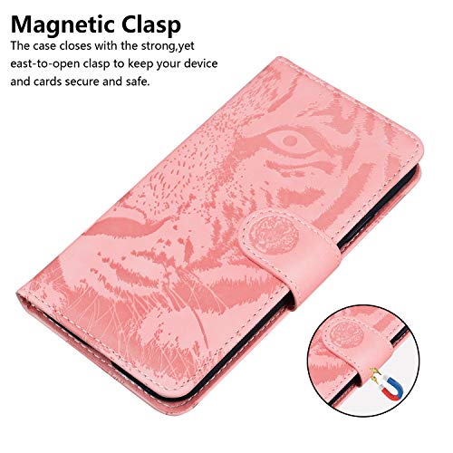 Embossed Pattern Leather Case with Card Slot for Xiaomi Redmi Oppo Realme Reno Flip Phone Case (Pink,Reno 6Pro+/Reno 6Pro Plus)