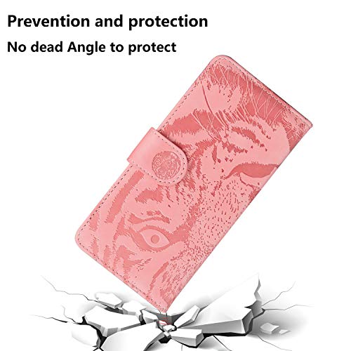 Embossed Pattern Leather Case with Card Slot for Xiaomi Redmi Oppo Realme Reno Flip Phone Case (Pink,Reno 6Pro+/Reno 6Pro Plus)