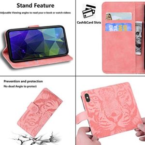 Embossed Pattern Leather Case with Card Slot for Xiaomi Redmi Oppo Realme Reno Flip Phone Case (Pink,Reno 6Pro+/Reno 6Pro Plus)