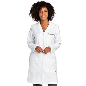 womens embroidered white lab coat - wonderwink® long lab coat - women's long lab coat lab coat - add a name - business name - personalized lab coat with name (xl)