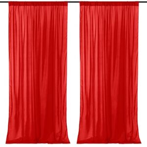 hahuho backdrop curtains 10ft by 7ft chiffon backdrop drapes for wedding party event photography stage decoration（2 panels, 5ft x 7ft, red）