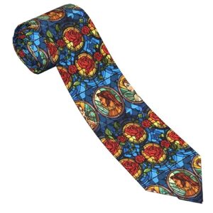guivupp beauty and beast fairytale glass tie funny fashion wide novelty neck ties for men teen gift, one size