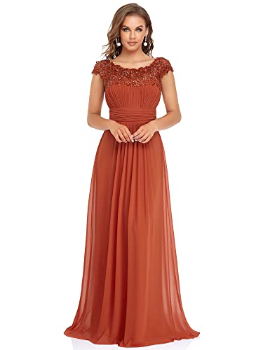 Ever-Pretty Women's Cap Sleeve Backless Lace Long Wedding Dresses for Party Burnt Orange US12