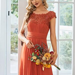 Ever-Pretty Women's Cap Sleeve Backless Lace Long Wedding Dresses for Party Burnt Orange US12