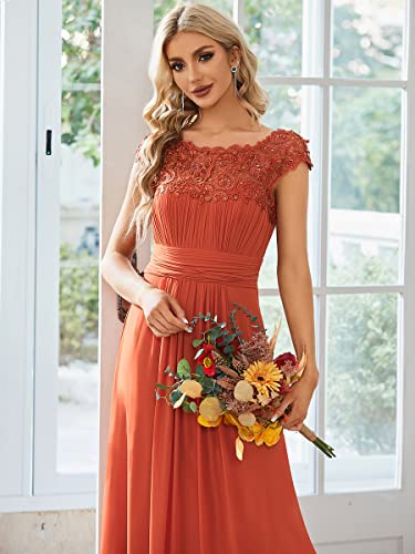 Ever-Pretty Women's Cap Sleeve Backless Lace Long Wedding Dresses for Party Burnt Orange US12