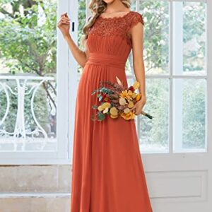 Ever-Pretty Women's Cap Sleeve Backless Lace Long Wedding Dresses for Party Burnt Orange US12